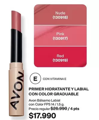 Avon - PRIMER HIDRATANTE Y LABIAL CON COLOR GRADUABLE con Color FPS 14/1.5 g