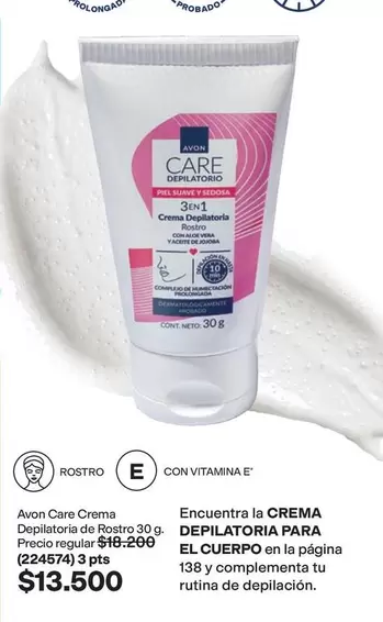 Avon - Care Depilatoria 3 en 1 Crema Depilatoria Rostro