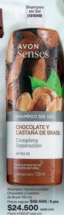 Avon - Shampoo sin Sal Chocolate y Castaña de Brasil