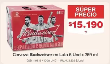 Budweiser - Cerveza en Lata 6 Und x 269 ml
