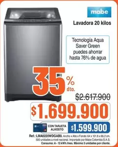 Mabe - Lavadora 20 kilos