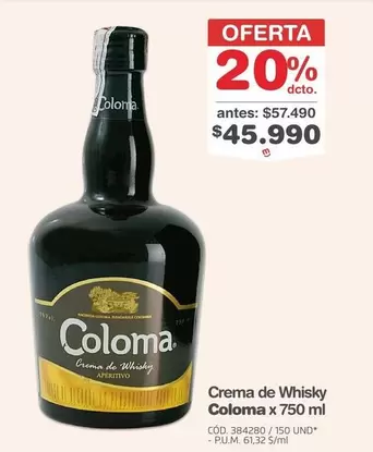 coloma - Crema de Whisky Coloma x 750 ml