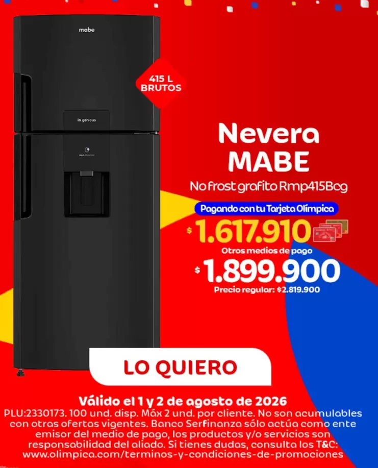 Mabe - Nevera MABE No Frost grafito Rmp415Bcg