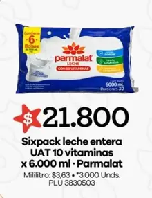 Parmalat - Sixpack leche entera UAT 10 vitaminas x 6.000 ml