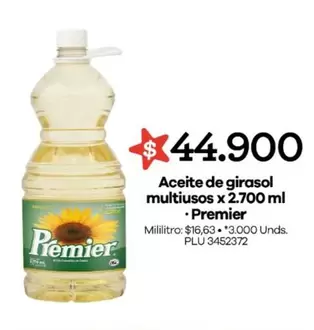 Premier - Aceite de girasol multiusos x 2.700 ml