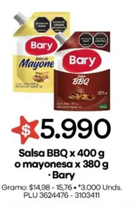 Bary - Salsa BBQ x 400 g o mayonesa x 380 g