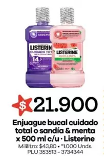 Listerine - Enjuague bucal cuidado total o sandía & menta x 500 ml c/u