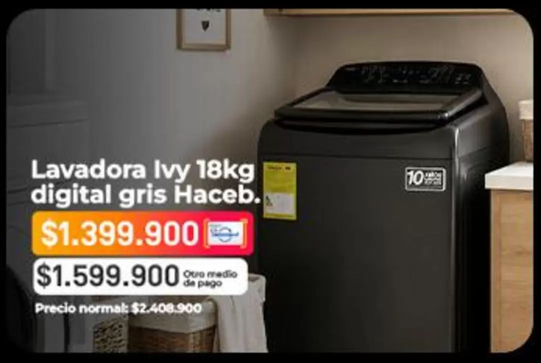 Haceb - Lavadora Ivy 18kg digital gris