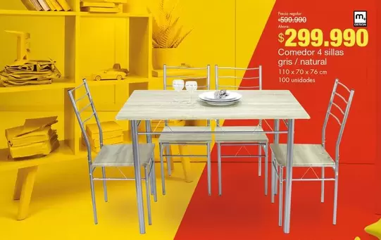 M+ Design - Comedor 4 Sillas Gris/Natural