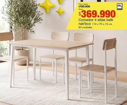 M+ Design - Comedor 4 Sillas Belk Nat/Bco