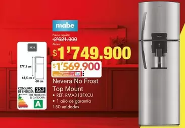 Mabe - Nevera No Frost Top Mount RMA313FXCU 
