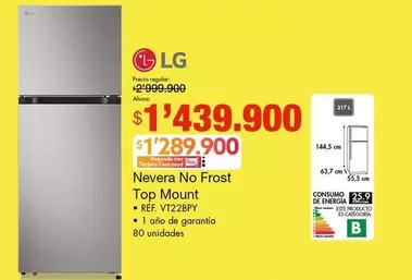 LG - Nevera No Frost Top Mount VT22BPY