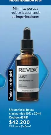 Piel - Sérum facial Revox niacinamida 10% x 30ml Código: 43981