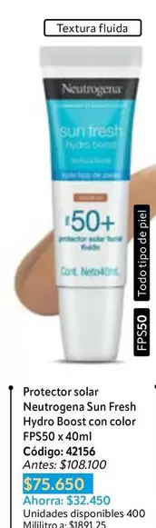 Neutrogena - Protector solar Sun Fresh Hydro Boost con color FPS50 x 40ml