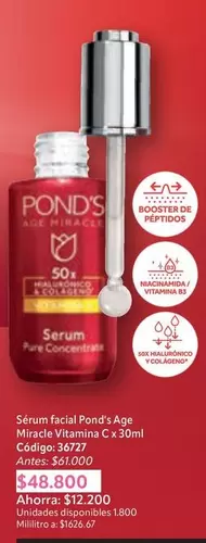 Pond's - Sérum facial Age Miracle Vitamina C x 30ml Código: 36727