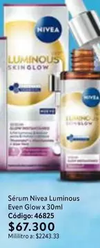 Nivea - Sérum Luminous Even Glow x 30ml Código: 46825