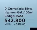 Nivea - Crema facial Hyaluron Gel x100ml Código: 31654