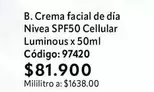 Nivea - Crema facial de día SPF50 Cellular Luminous x 50ml Código: 97420