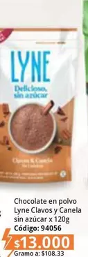 Chocolate en polvo Lyne Clavos y Canela sin azúcar x 120g Código: 94056