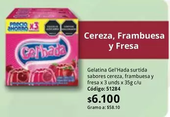 Gel'hada - Gelatina Gel'Hada surtida sabores cereza, frambuesa y fresa x 3 unds