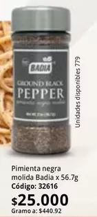 Badia - Pimienta negra molida x 56.7g Código: 32616