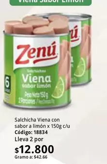 Zenú - Salchicha Viena con sabor a lim
uevoacute;n x 150g c/u