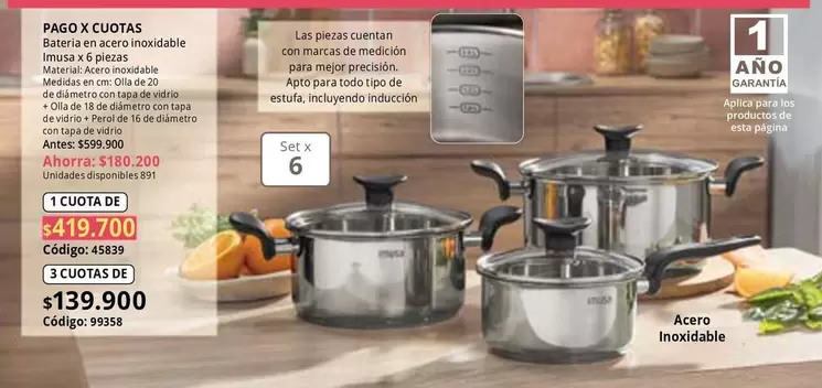 Pago - Batería en acero Inoxidable - 6 piezas
