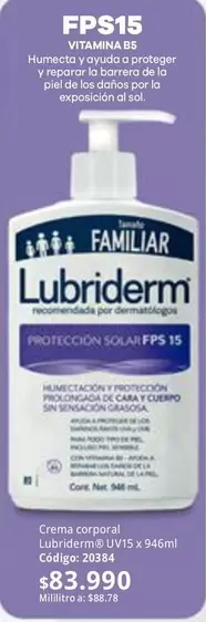 Lubriderm - Crema corporal  UV15 x 946ml C
uevo: 20384
