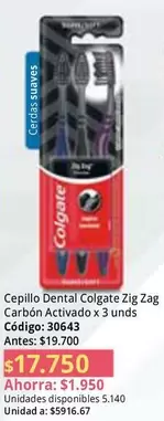 Colgate - Cepillo Dental Zig Zag Carbón Activado x 3 unids Código: 30643