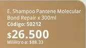 Pantene - Shampoo Molecular Bond Repair x 300ml Código: 50212