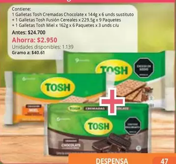 Tosh - Galletas Cremadas Chocolate, Galletas Fusion Cereales, Galletas Miel