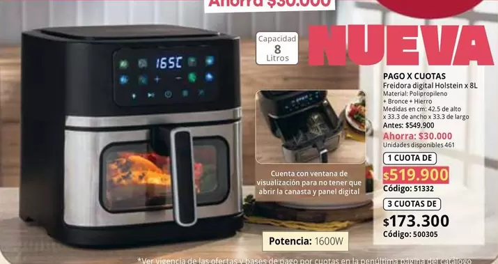 Pago - Freidora Digital Holsteix 8 Litros