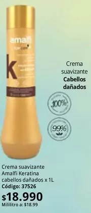 Keratina - Crema suavizante Amalfi cabellos dañados x 1L Código: 37526