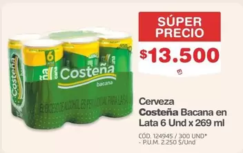 Costeña - Cerveza Bacana en Lata 6 Und x 269 ml