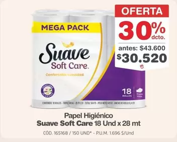 Suave - Papel Higi0992nico  Soft Care 18 Und x 28 mt
