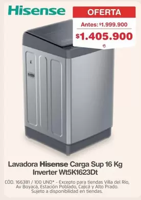Hisense - Lavadora Carga Sup 16 Kg Inverter Wt5K1623Dt