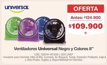 Universal - Ventiladores Negro y Colores 8" CÓD. 132014-147200 / 200 UND