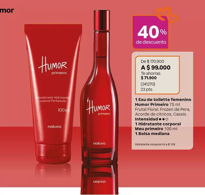Natura - Eau de toilette feminino Humor Primeiro 75 ml + Hidratante corporal Meu Primeiro 100 ml
