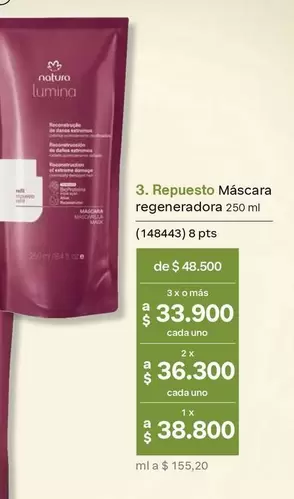 Natura - Repuesto Máscara regeneradora 250 ml (148443)