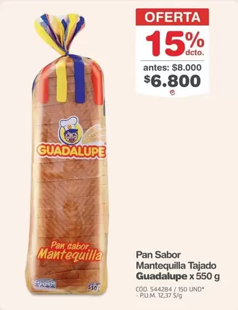 Guadalupe - Pan Sabor Mantecquilla Tajado