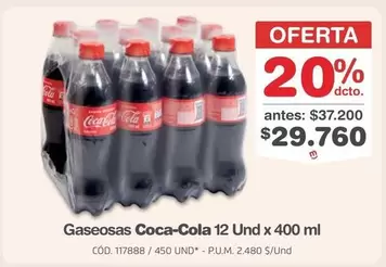 Coca Cola - Gaseosas 12 Und x 400 ml