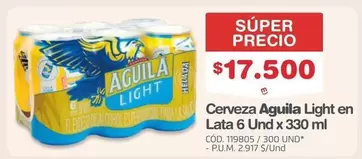 Águila - Cerveza Aguila Light en Lata 6 Und x 330 ml
