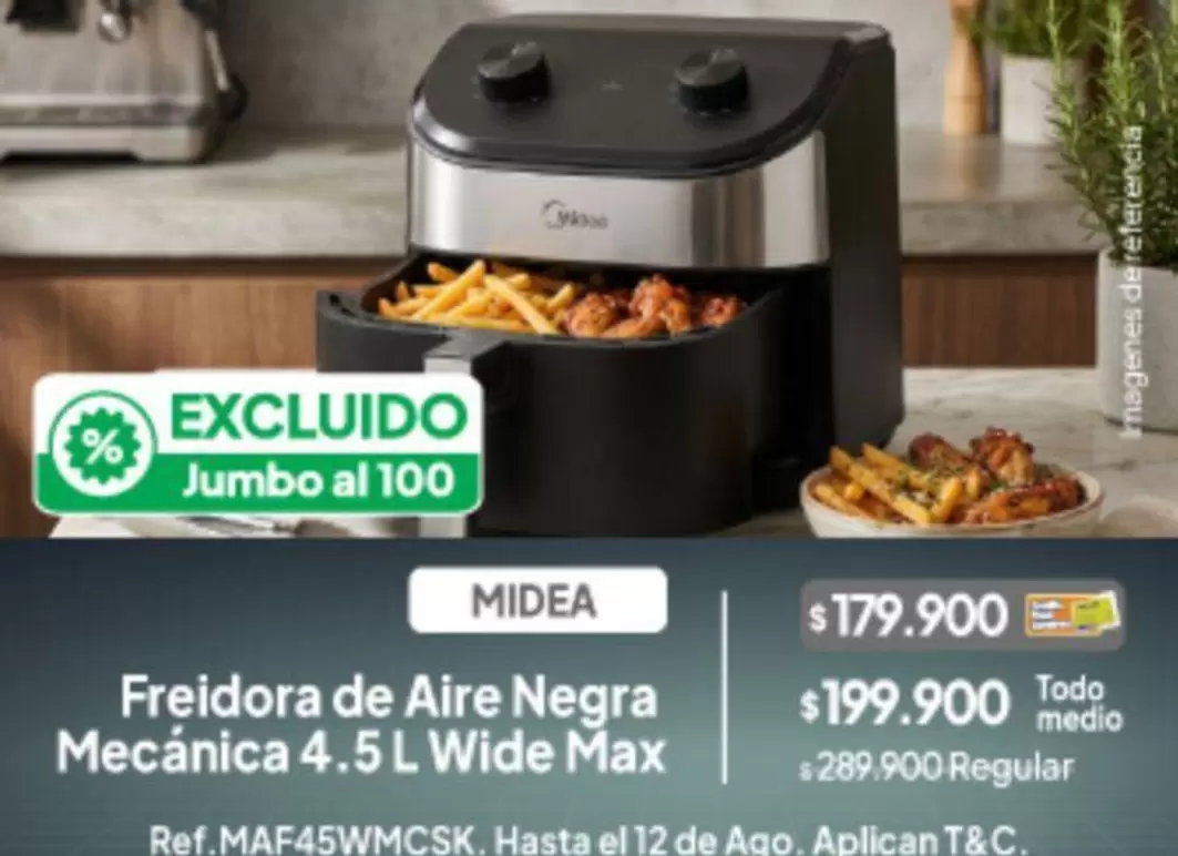 Jumbo - Freidora de Aire Negra Mecánica 4.5 L Wide Max Ref. MAF45WMC SK