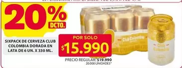 Club Colombia - SIXPACK DE CERVEZA CLUB COLOMBIA DORADA EN LATA DE 6 UN. X 330 ML.