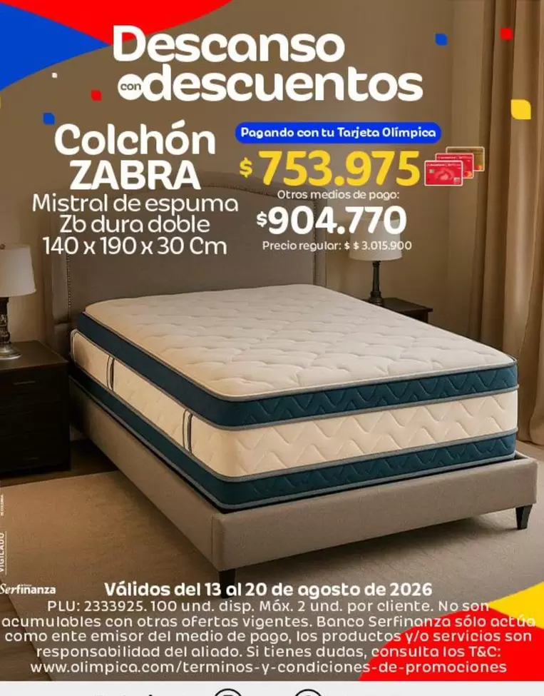 Zabra - Colchón ZEBRA Zb dura doble