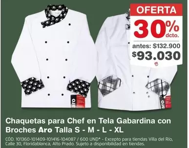 Chef - Chaquetas para en Tela Gabardina con Broches Aro Talla S - M - L - XL