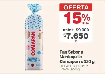 Comapan - Pan Sabor a Mantequilla x 520 g