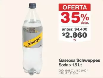Schweppes - Gaseosa Soda x 1.5 Lt