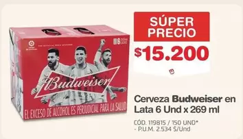 Budweiser - Cerveza en Lata 6 Und x 269 ml