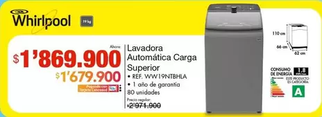 Whirlpool - Lavadora Automática Carga Superior